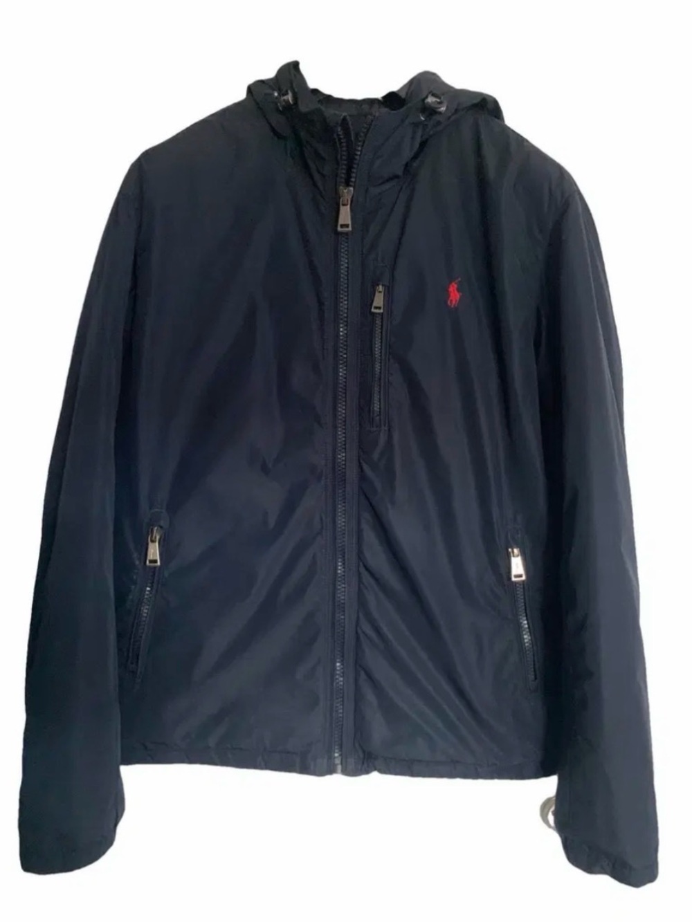 Ralph Lauren Navy Packable Hooded Jacket with Red Pony